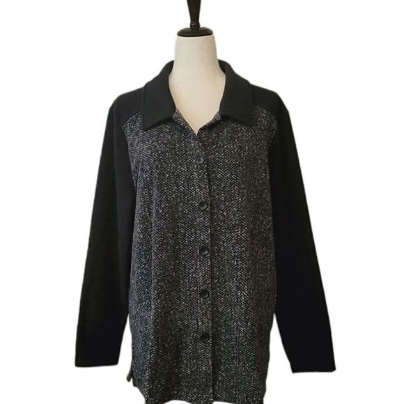 D & Co. Back & Gray  Patterned Fleece Button Down Long Sleeve Shirt Size L - Picture 1 of 7